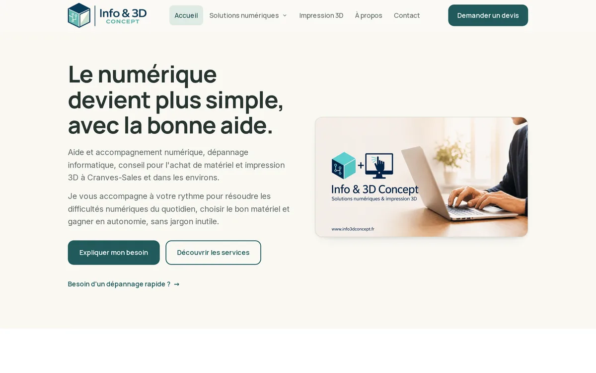 Aperçu du site Info & 3D Concept, réalisé avec cette méthode